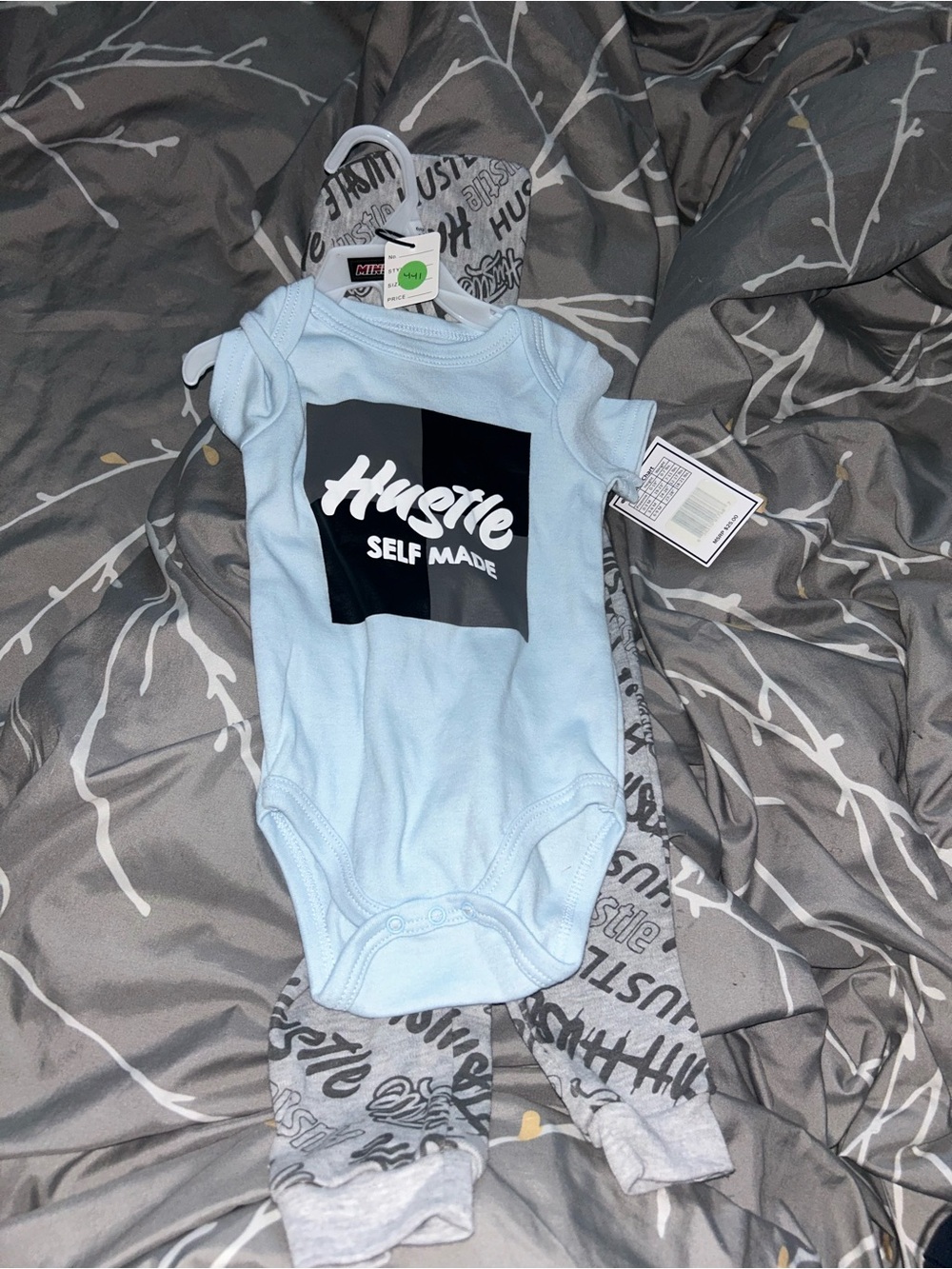 Hustler Hollywood Light Blue "Hustle Self Made" Baby Bodysuit